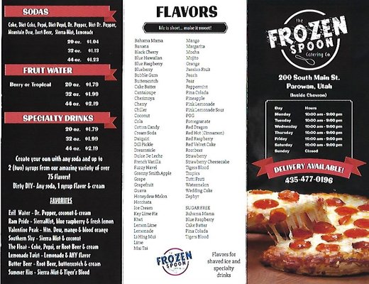 Parowan Dairy Freeze Menu